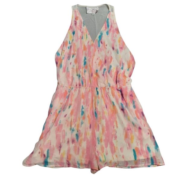 $5 For $25* Rory Becca Abstract Multicolored Sheer Back Romper- Size Large - Picture 1 of 10